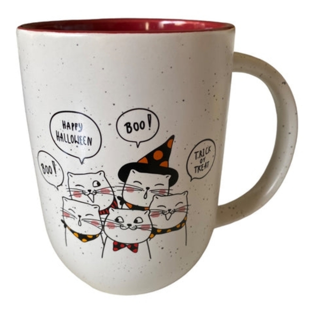 Halloween Cat Mug - Cream and Red, NWOT